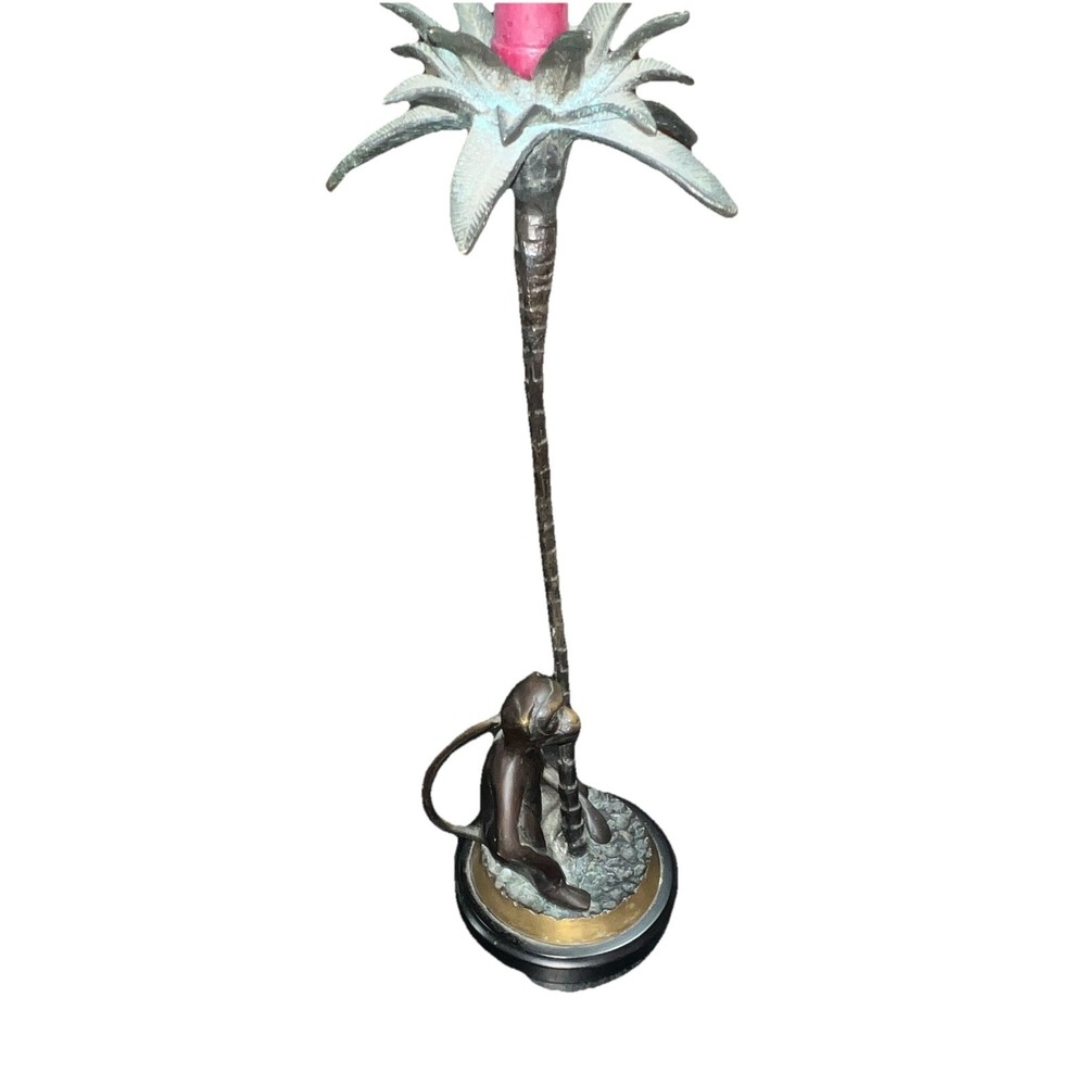 10/Bronze Monkey Palm Tree Monkey Taper Candle Holder, Black/Gold, 16 in - Picture 4 of 6